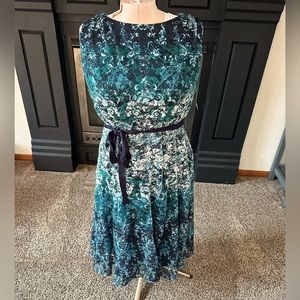 Danny & Nicole Green and Blue Fit and Flare Midi Dress